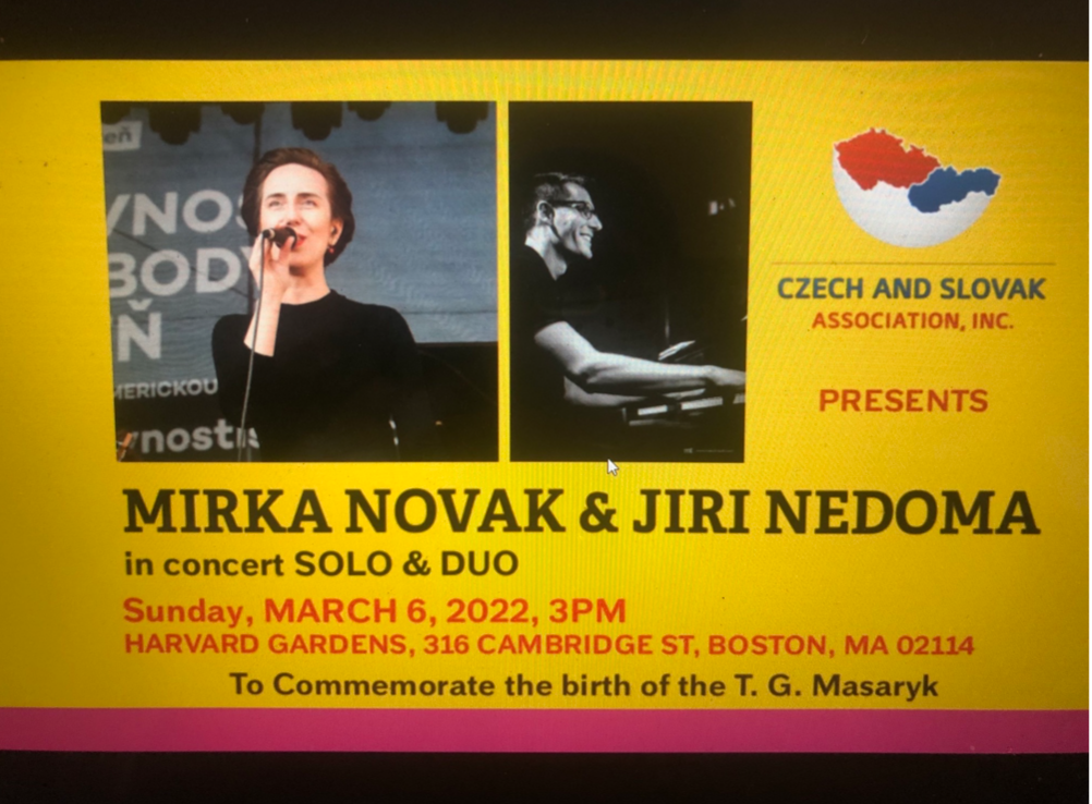 March 6, 2022, 3pm: MIRKA NOVAK & JIRI NEDOMA in concert SOLO & DUO