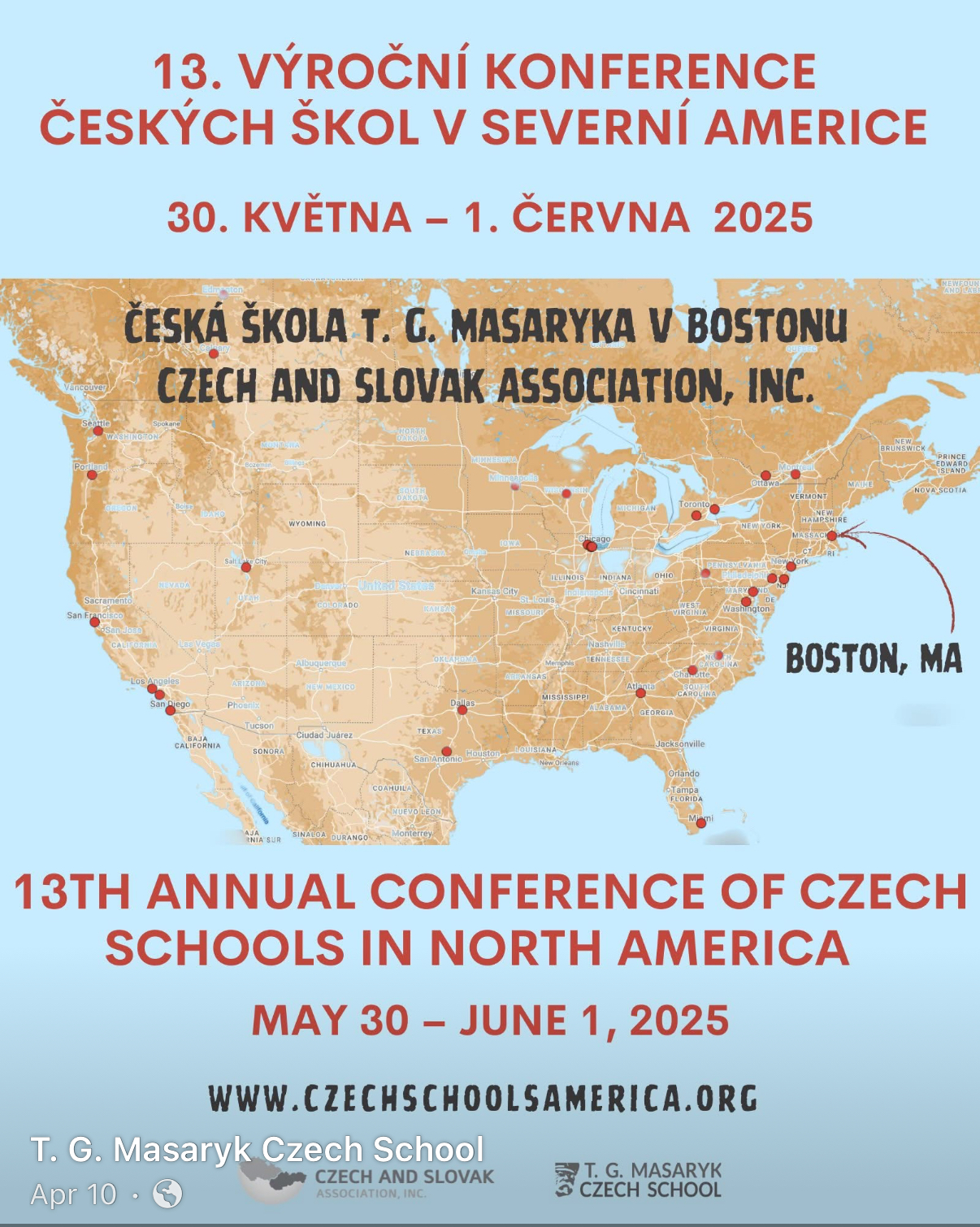 May 30 – June 1, 2025: 13th Annual Conference of Czech Schools in North America